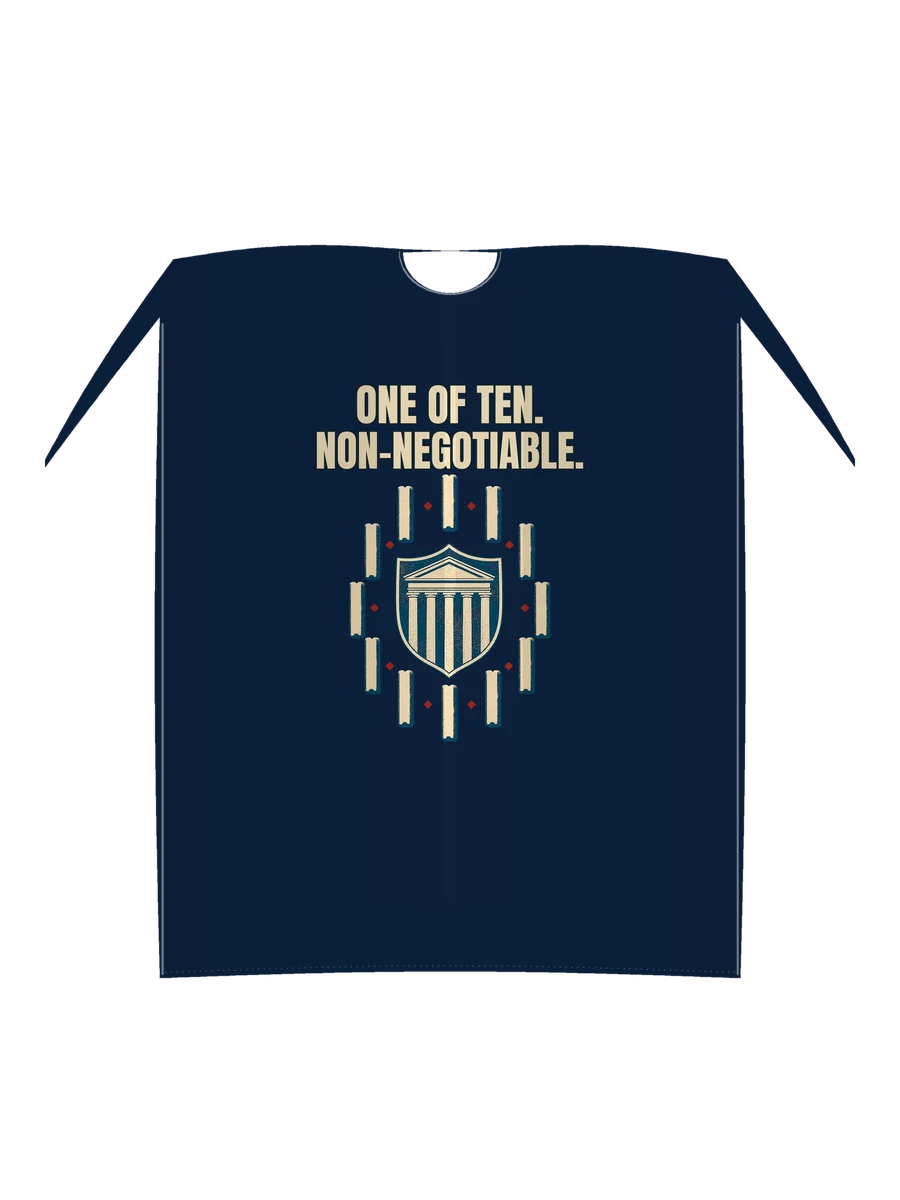 One of Ten concept shown on a dark navy t-shirt proof