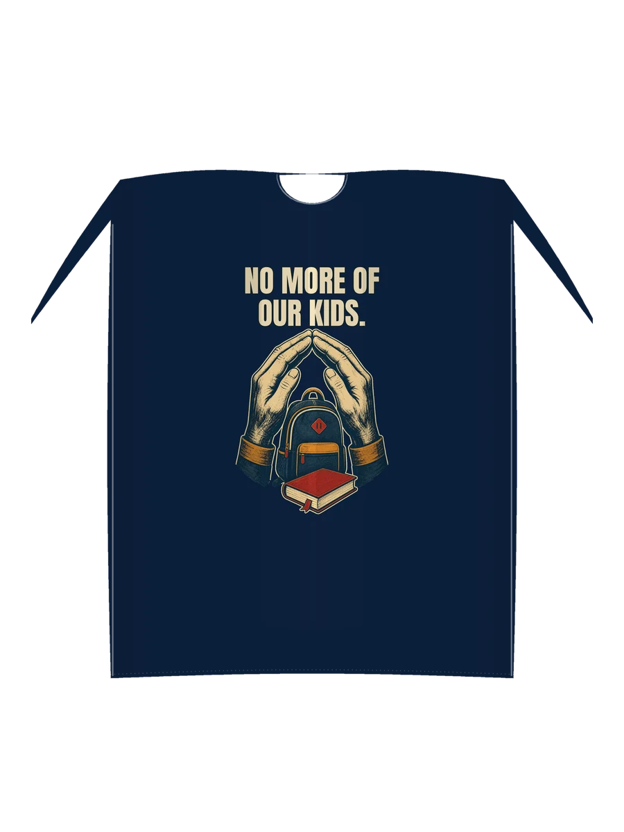 Our Kids concept shown on a dark navy t-shirt proof
